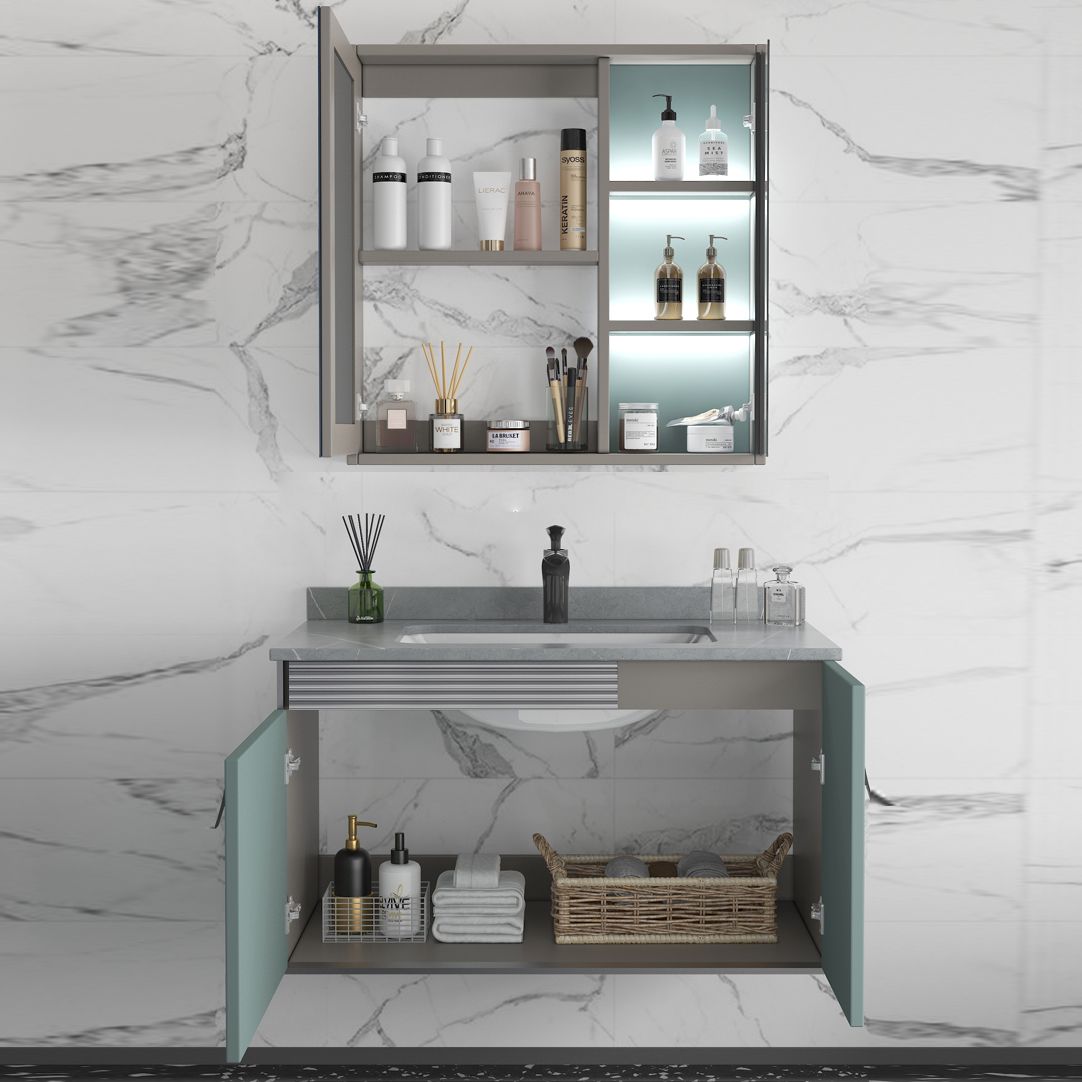 Metal Base Sink Vanity Modern Wall Mount Gray Single-Sink Rectangular Vanity Set Clearhalo 'Bathroom Remodel & Bathroom Fixtures' 'Bathroom Vanities' 'bathroom_vanities' 'Home Improvement' 'home_improvement' 'home_improvement_bathroom_vanities' 1200x1200_a9b099e8-f395-4670-9ff3-40747691291f