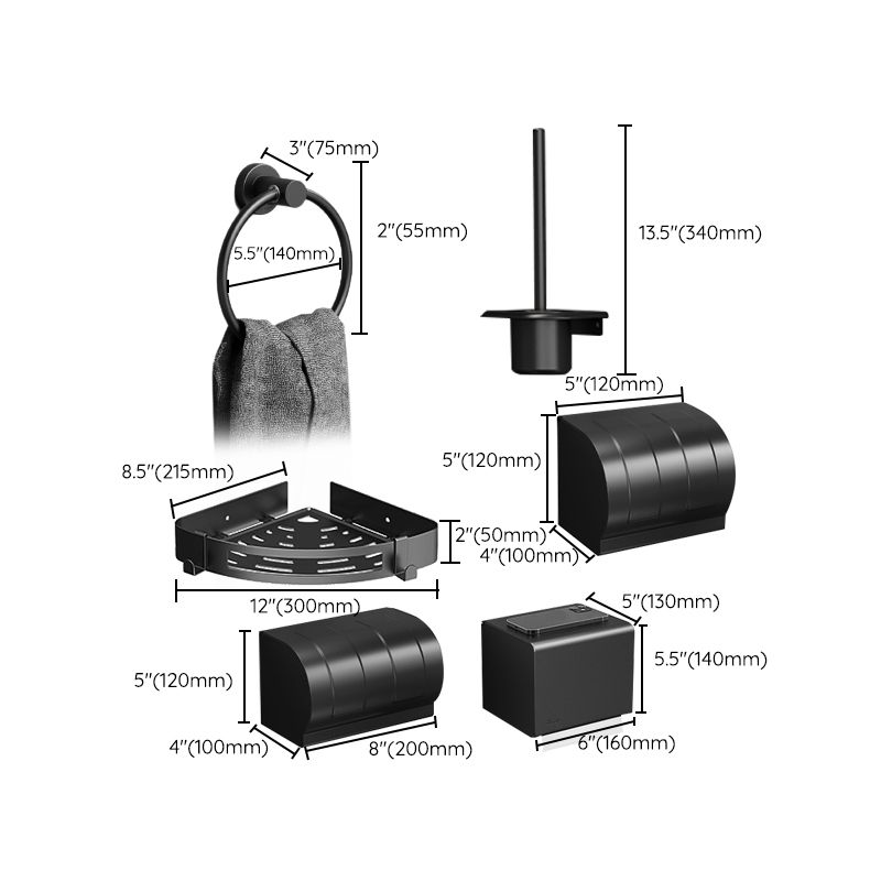 Minimalistic Black Bathroom Accessory Kit Paper Holder Towel Bar Bath Hardware Set Clearhalo 'Bathroom Hardware Sets' 'Bathroom Hardware' 'Bathroom Remodel & Bathroom Fixtures' 'bathroom_hardware_sets' 'Home Improvement' 'home_improvement' 'home_improvement_bathroom_hardware_sets' 1200x1200_a9f192d0-441d-495b-b8af-279de1542f16