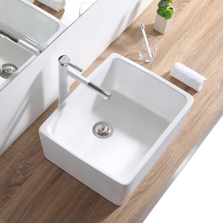 Contemporary Bathroom Sink Pop-Up Drain Porcelain Rectangular Vessel Lavatory Sink Clearhalo 'Bathroom Remodel & Bathroom Fixtures' 'Bathroom Sinks & Faucet Components' 'Bathroom Sinks' 'bathroom_sink' 'Home Improvement' 'home_improvement' 'home_improvement_bathroom_sink' 1200x1200_aa02e8c8-2fa2-406a-a790-429078dc8fa7