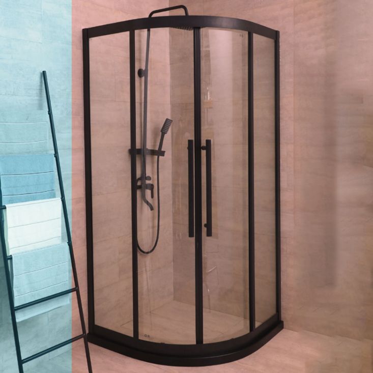 Double Sliding Round Shower Enclosure Clear with Fixed Panel Clearhalo 'Bathroom Remodel & Bathroom Fixtures' 'Home Improvement' 'home_improvement' 'home_improvement_shower_stalls_enclosures' 'Shower Stalls & Enclosures' 'shower_stalls_enclosures' 'Showers & Bathtubs' 1200x1200_aa0326d5-add9-4e4c-aae9-9ed5222599a2
