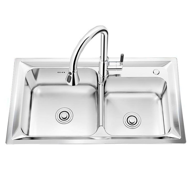 Stainless Steel Kitchen Sink Double Basin Rectangle Sink with Drain Assembly Clearhalo 'Home Improvement' 'home_improvement' 'home_improvement_kitchen_sinks' 'Kitchen Remodel & Kitchen Fixtures' 'Kitchen Sinks & Faucet Components' 'Kitchen Sinks' 'kitchen_sinks' 1200x1200_aa59882e-0ca8-4bae-87d4-83e40db7985a
