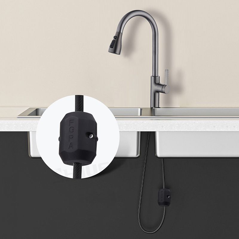 Contemporary Retractable Kitchen Faucet Copper 1-Handle High Arc Kitchen Faucet Clearhalo 'Home Improvement' 'home_improvement' 'home_improvement_kitchen_faucets' 'Kitchen Faucets' 'Kitchen Remodel & Kitchen Fixtures' 'Kitchen Sinks & Faucet Components' 'kitchen_faucets' 1200x1200_aaa7342f-130d-4801-ba4c-36134cf3d383