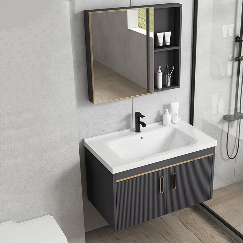 Contemporary Metal Sink Vanity Mirror Cabinet Wall-Mounted Vanity Cabinet Clearhalo 'Bathroom Remodel & Bathroom Fixtures' 'Bathroom Vanities' 'bathroom_vanities' 'Home Improvement' 'home_improvement' 'home_improvement_bathroom_vanities' 1200x1200_aabb59b9-6520-431e-b8cf-e5159dc369a0