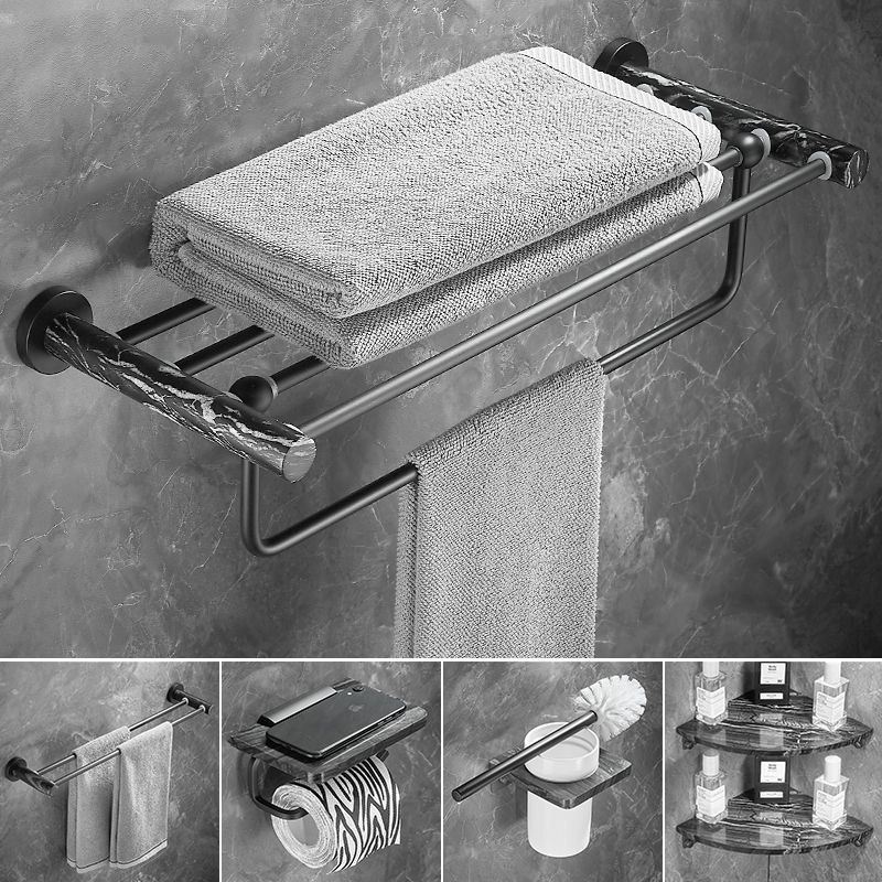 Metal and Marble Bathroom Accessory as Individual or as a Set in Black Clearhalo 'Bathroom Hardware Sets' 'Bathroom Hardware' 'Bathroom Remodel & Bathroom Fixtures' 'bathroom_hardware_sets' 'Home Improvement' 'home_improvement' 'home_improvement_bathroom_hardware_sets' 1200x1200_aabfdf73-0297-426b-b562-62946687510f