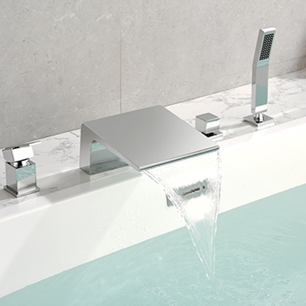 Modern Bathtub Faucet Fixed Waterfall Bathroom Faucet with Hand Shower Clearhalo 'Bathroom Remodel & Bathroom Fixtures' 'Bathtub Faucets' 'bathtub_faucets' 'Home Improvement' 'home_improvement' 'home_improvement_bathtub_faucets' 1200x1200_aae628f8-bc1f-4487-8515-ac87c82207b1