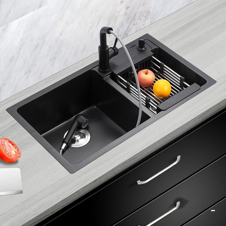Double Bowl Kitchen Sink Rectangular Quartz Kitchen Sink with Strainer Clearhalo 'Home Improvement' 'home_improvement' 'home_improvement_kitchen_sinks' 'Kitchen Remodel & Kitchen Fixtures' 'Kitchen Sinks & Faucet Components' 'Kitchen Sinks' 'kitchen_sinks' 1200x1200_ab00a322-a7e5-478c-98e0-509116691315