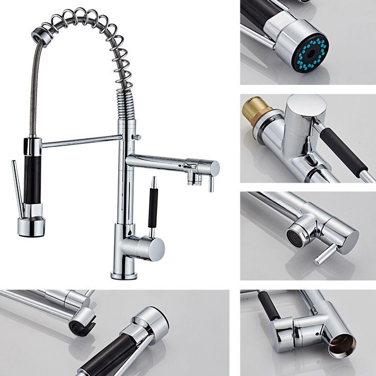 Contemporary Spring Spout Kitchen Sink Faucet Swivel Spout with Pull down Sprayer Clearhalo 'Home Improvement' 'home_improvement' 'home_improvement_kitchen_faucets' 'Kitchen Faucets' 'Kitchen Remodel & Kitchen Fixtures' 'Kitchen Sinks & Faucet Components' 'kitchen_faucets' 1200x1200_ab1501a2-89af-43cc-b6c6-4e2bcc6a124c