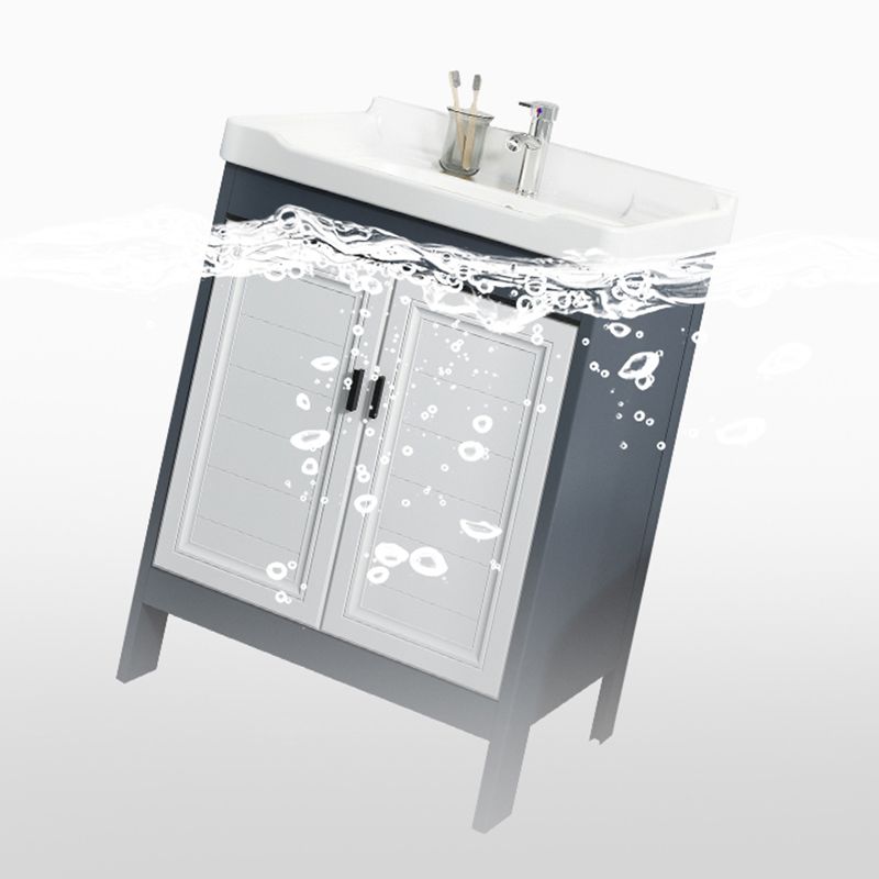 Mirror Bathroom Vanity Freestanding Rectangular Single Sink Metal Frame Vanity with Doors Clearhalo 'Bathroom Remodel & Bathroom Fixtures' 'Bathroom Vanities' 'bathroom_vanities' 'Home Improvement' 'home_improvement' 'home_improvement_bathroom_vanities' 1200x1200_ab1b9762-1007-4b30-9c7e-7ab5aa83f6ed