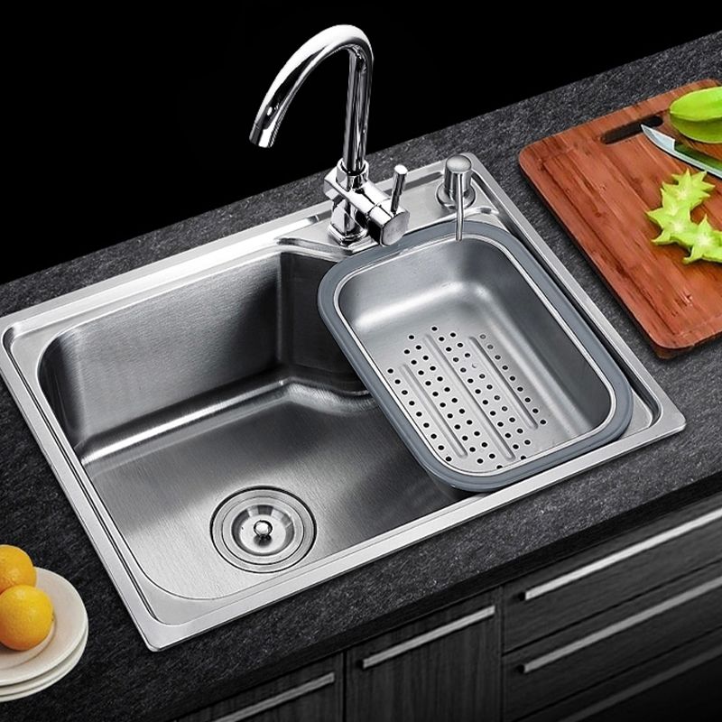 Modern Style Kitchen Sink Dirt Resistant Drop-In Kitchen Sink with Drain Assembly Clearhalo 'Home Improvement' 'home_improvement' 'home_improvement_kitchen_sinks' 'Kitchen Remodel & Kitchen Fixtures' 'Kitchen Sinks & Faucet Components' 'Kitchen Sinks' 'kitchen_sinks' 1200x1200_ab1f2bdb-41e7-4ab6-8862-7155cc98df30