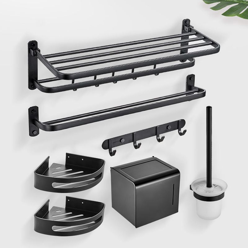 7-Piece Modern Bathroom Accessory Set with Bathe Shelf/Towel Bar/Paper Holder & Robe Hook Clearhalo 'Bathroom Hardware Sets' 'Bathroom Hardware' 'Bathroom Remodel & Bathroom Fixtures' 'bathroom_hardware_sets' 'Home Improvement' 'home_improvement' 'home_improvement_bathroom_hardware_sets' 1200x1200_ab89f299-856b-49f5-9267-444dd6a1cd9f