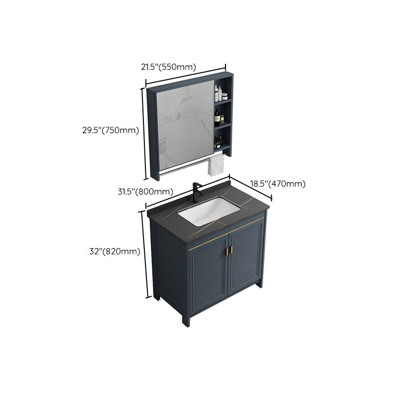 Blue Bathroom Vanity Metal Frame Single Sink Rectangle Mirror Bath Vanity with 2 Doors Clearhalo 'Bathroom Remodel & Bathroom Fixtures' 'Bathroom Vanities' 'bathroom_vanities' 'Home Improvement' 'home_improvement' 'home_improvement_bathroom_vanities' 1200x1200_abc07004-2533-4724-804b-4ed143bbd4c8
