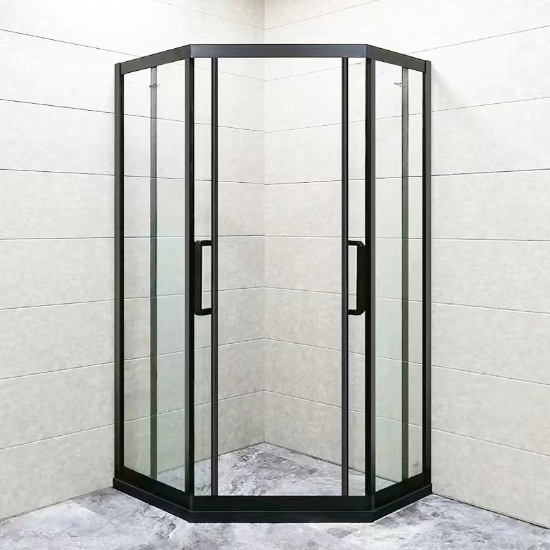 Black Full Frame Shower Screen Diamond Shape Tempered Glass Shower Door Clearhalo 'Bathroom Remodel & Bathroom Fixtures' 'Home Improvement' 'home_improvement' 'home_improvement_shower_tub_doors' 'Shower and Tub Doors' 'shower_tub_doors' 'Showers & Bathtubs' 1200x1200_abe8c1c2-0d86-4b85-b7c4-e946becd2371