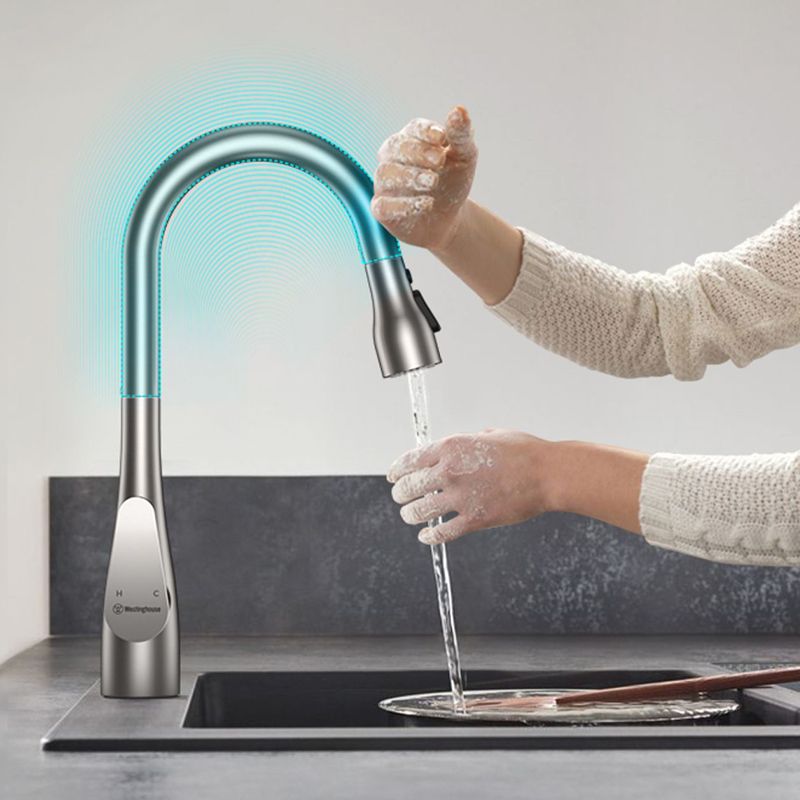 Modern Touch Sensor Kitchen Sink Faucet Swivel Spout with Pull Down Sprayer Clearhalo 'Home Improvement' 'home_improvement' 'home_improvement_kitchen_faucets' 'Kitchen Faucets' 'Kitchen Remodel & Kitchen Fixtures' 'Kitchen Sinks & Faucet Components' 'kitchen_faucets' 1200x1200_abf59334-4140-4f0b-aa07-3a1608c5981e