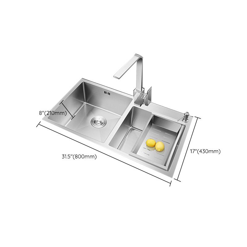 Contemporary Stainless Steel Kitchen Sink Double Basin Sink with Drain Assembly Clearhalo 'Home Improvement' 'home_improvement' 'home_improvement_kitchen_sinks' 'Kitchen Remodel & Kitchen Fixtures' 'Kitchen Sinks & Faucet Components' 'Kitchen Sinks' 'kitchen_sinks' 1200x1200_ac008eee-0527-45b7-82c5-112ec75b2a51