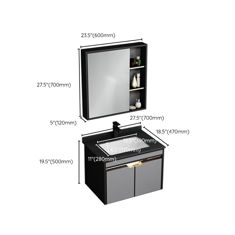 2 Doors Vanity Set Mirror Grey Wall Mount Rectangle Metal Bath Vanity with Single Sink Clearhalo 'Bathroom Remodel & Bathroom Fixtures' 'Bathroom Vanities' 'bathroom_vanities' 'Home Improvement' 'home_improvement' 'home_improvement_bathroom_vanities' 1200x1200_ac71a6e5-43a2-4a9c-a012-c217a0a58813