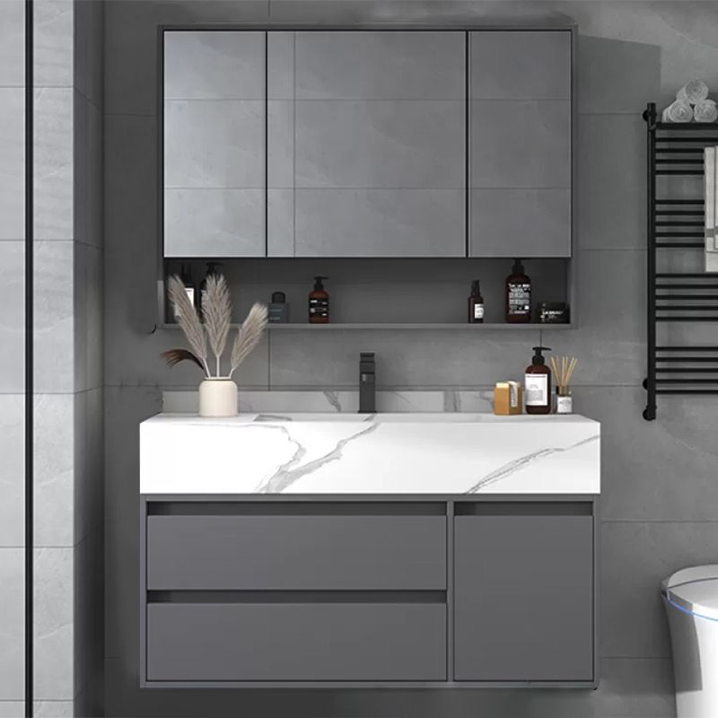 Modern Bathroom Vanity Set Mirror Included Rectangular Sink Drawer Sink Vanity Clearhalo 'Bathroom Remodel & Bathroom Fixtures' 'Bathroom Vanities' 'bathroom_vanities' 'Home Improvement' 'home_improvement' 'home_improvement_bathroom_vanities' 1200x1200_ac7502e9-0710-4018-96f3-fc2c6e798e05