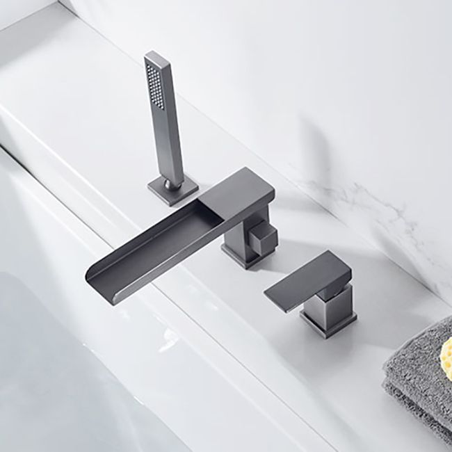 Deck Mounted Copper Roman Tub Faucet Low Arc Waterfall Roman Tub Faucet Set Clearhalo 'Bathroom Remodel & Bathroom Fixtures' 'Bathtub Faucets' 'bathtub_faucets' 'Home Improvement' 'home_improvement' 'home_improvement_bathtub_faucets' 1200x1200_ac9a51a6-2532-42cc-9579-fcdef229d450