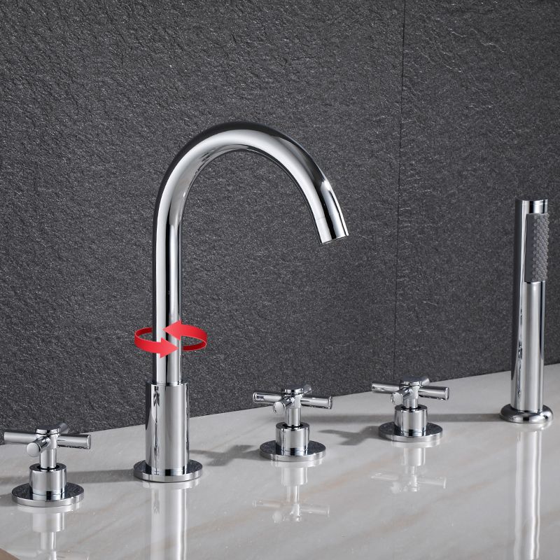 Traditional Roman Tub Faucet Set Copper Deck Mounted Triple Handle Roman Bathtub Faucet Clearhalo 'Bathroom Remodel & Bathroom Fixtures' 'Bathtub Faucets' 'bathtub_faucets' 'Home Improvement' 'home_improvement' 'home_improvement_bathtub_faucets' 1200x1200_accf2ffa-610d-4f02-9548-9d51aff045b8