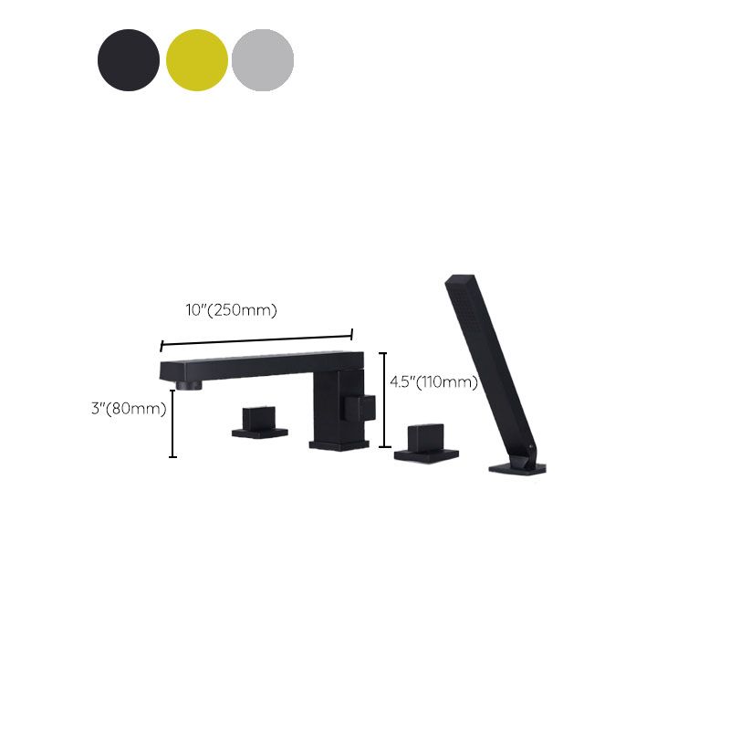 Brass Low Arc Bath Faucet with Hand Shower Square Bathroom Faucet Clearhalo 'Bathroom Remodel & Bathroom Fixtures' 'Bathtub Faucets' 'bathtub_faucets' 'Home Improvement' 'home_improvement' 'home_improvement_bathtub_faucets' 1200x1200_acda2611-15d7-4d01-945a-a6537cce17e6