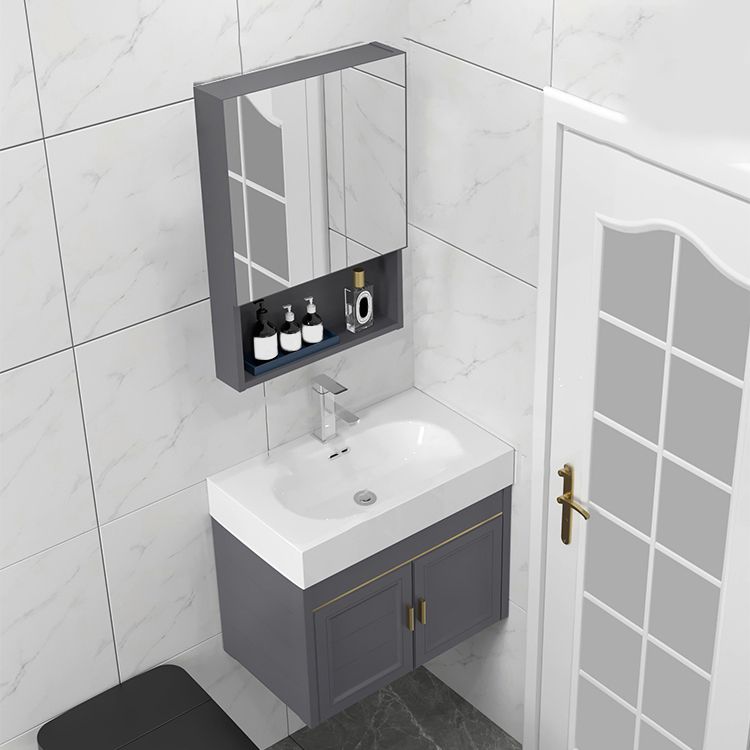 Glam Single Ceramic Top Vanity Oval Wall Mount Vanity Set with Mirror Clearhalo 'Bathroom Remodel & Bathroom Fixtures' 'Bathroom Vanities' 'bathroom_vanities' 'Home Improvement' 'home_improvement' 'home_improvement_bathroom_vanities' 1200x1200_ad149720-4485-4f44-8eca-84cc6666928e