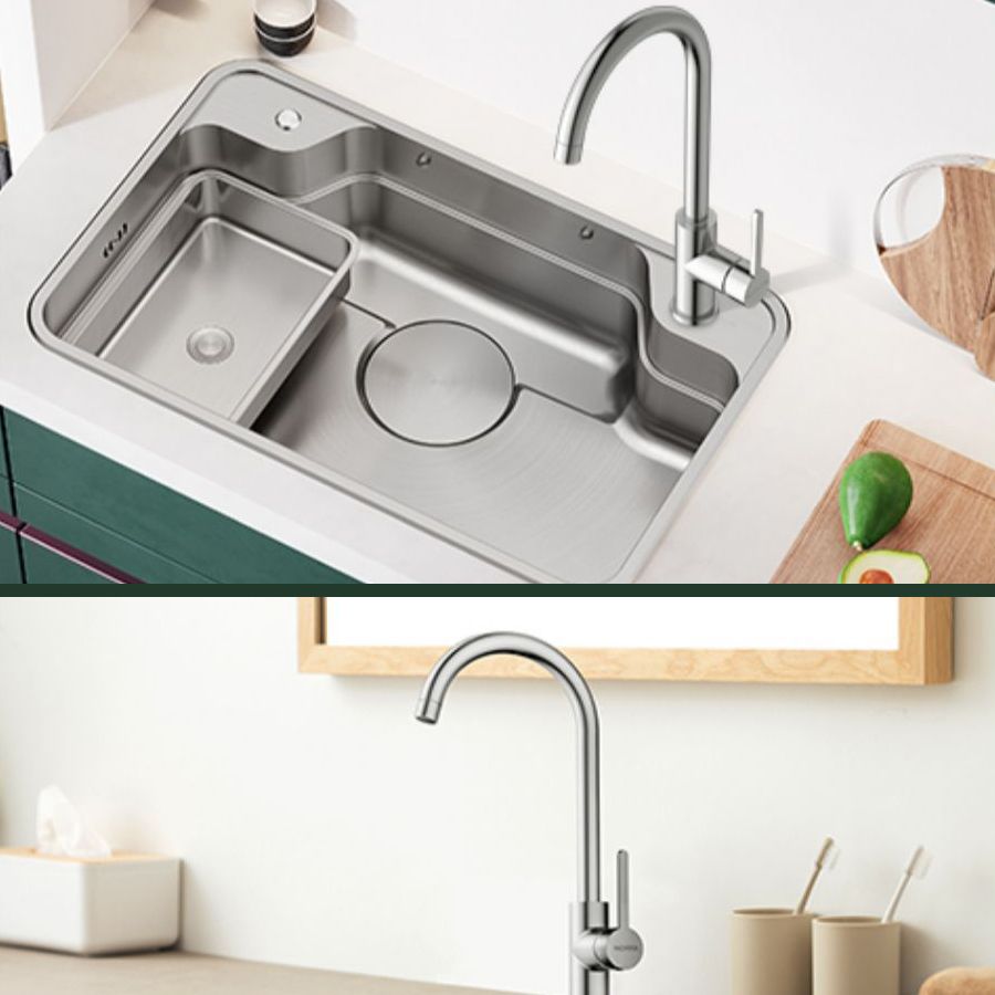 Classic Kitchen Faucet Stainless Steel High Arch Swivel Spout Standard Kitchen Faucets Clearhalo 'Home Improvement' 'home_improvement' 'home_improvement_kitchen_faucets' 'Kitchen Faucets' 'Kitchen Remodel & Kitchen Fixtures' 'Kitchen Sinks & Faucet Components' 'kitchen_faucets' 1200x1200_ad17ba16-7a31-460f-97bf-ff6323bfc044
