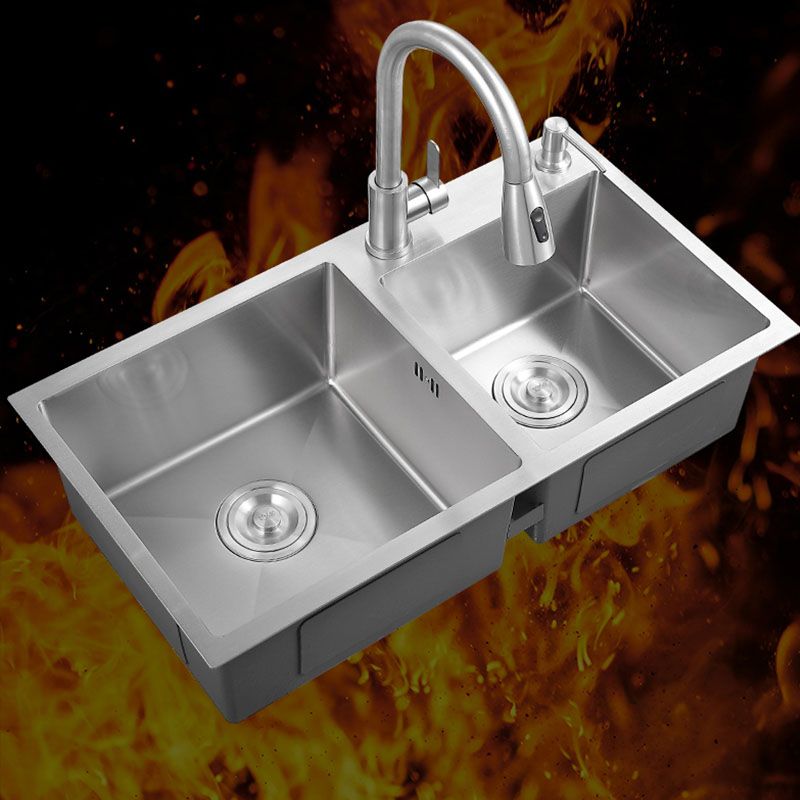 Modern Kitchen Sink Rectangular Stainless Sink with Kitchen Pull-out Faucet Clearhalo 'Home Improvement' 'home_improvement' 'home_improvement_kitchen_sinks' 'Kitchen Remodel & Kitchen Fixtures' 'Kitchen Sinks & Faucet Components' 'Kitchen Sinks' 'kitchen_sinks' 1200x1200_ad183566-4af4-4771-b0b9-bb5ed2c7a7e6