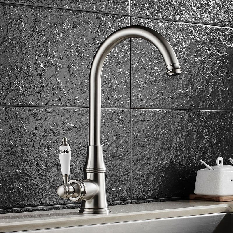Metal Kitchen Faucet 1-Hole Contemporary Kitchen Faucet with Single Handle Clearhalo 'Home Improvement' 'home_improvement' 'home_improvement_kitchen_faucets' 'Kitchen Faucets' 'Kitchen Remodel & Kitchen Fixtures' 'Kitchen Sinks & Faucet Components' 'kitchen_faucets' 1200x1200_ad18c165-b64d-4dcf-a6ac-325ec1ca9ca0
