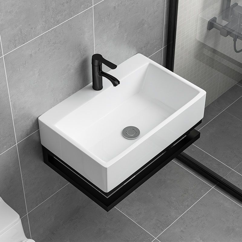 Bathroom Sink Ceramic White Wall-mounted Rod Handle Faucet Sink Clearhalo 'Bathroom Remodel & Bathroom Fixtures' 'Bathroom Sinks & Faucet Components' 'Bathroom Sinks' 'bathroom_sink' 'Home Improvement' 'home_improvement' 'home_improvement_bathroom_sink' 1200x1200_ad2d738b-a58a-4628-a917-9d14d9328ce7
