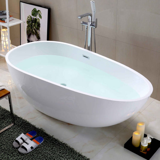 White Acrylic Oval Bathtub Freestanding Soaking Bath Tub with Center Drain Clearhalo 'Bathroom Remodel & Bathroom Fixtures' 'Bathtubs' 'Home Improvement' 'home_improvement' 'home_improvement_bathtubs' 'Showers & Bathtubs' 1200x1200_ad57a80f-b0ea-45c0-9d01-966f4992fdfc