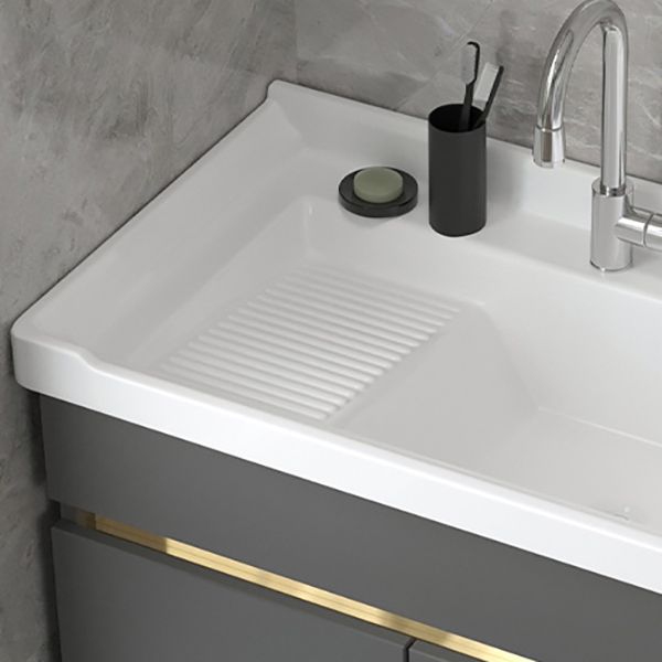 Wall Mount Glam Bath Vanity Gray Ceramic Single-Sink Rectangular Vanity Set Clearhalo 'Bathroom Remodel & Bathroom Fixtures' 'Bathroom Vanities' 'bathroom_vanities' 'Home Improvement' 'home_improvement' 'home_improvement_bathroom_vanities' 1200x1200_ad60441e-cbde-4677-9c51-263b095d99a0