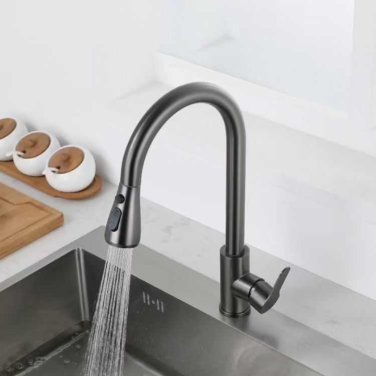 Modern Style Kitchen Faucet Stainless Steel 1-Handle Retractable Kitchen Faucet Clearhalo 'Home Improvement' 'home_improvement' 'home_improvement_kitchen_faucets' 'Kitchen Faucets' 'Kitchen Remodel & Kitchen Fixtures' 'Kitchen Sinks & Faucet Components' 'kitchen_faucets' 1200x1200_ad80965c-fafb-46f4-81ea-c359b846665b