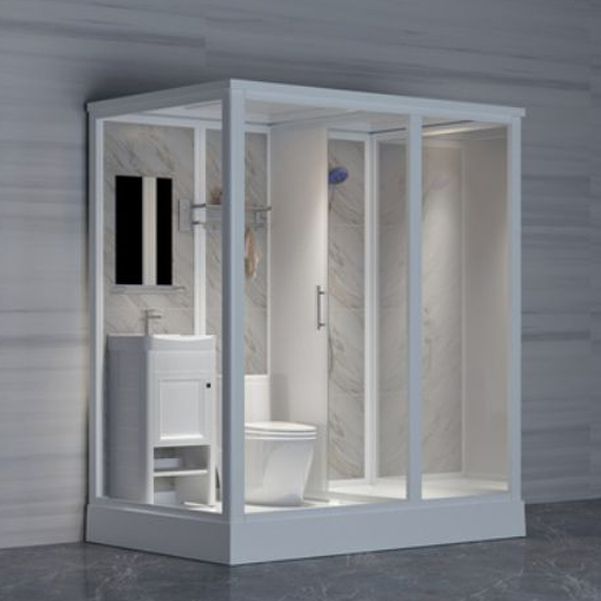 Contemporary Shower Stall Clear Framed Single Sliding Shower Stall with Ceiling Clearhalo 'Bathroom Remodel & Bathroom Fixtures' 'Home Improvement' 'home_improvement' 'home_improvement_shower_stalls_enclosures' 'Shower Stalls & Enclosures' 'shower_stalls_enclosures' 'Showers & Bathtubs' 1200x1200_ad8a412b-c3df-4b55-b165-e50aebdefd60