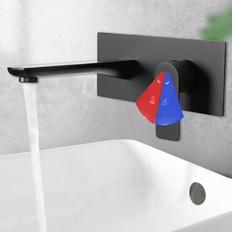 Glam Wall Mounted Sink Faucet Brass Lever Low Arc 2 Hole Faucets Bathroom Faucet Clearhalo 'Bathroom Remodel & Bathroom Fixtures' 'Bathroom Sink Faucets' 'Bathroom Sinks & Faucet Components' 'bathroom_sink_faucets' 'Home Improvement' 'home_improvement' 'home_improvement_bathroom_sink_faucets' 1200x1200_ad8b7677-13ff-4a51-ae26-9cff46fe82b5