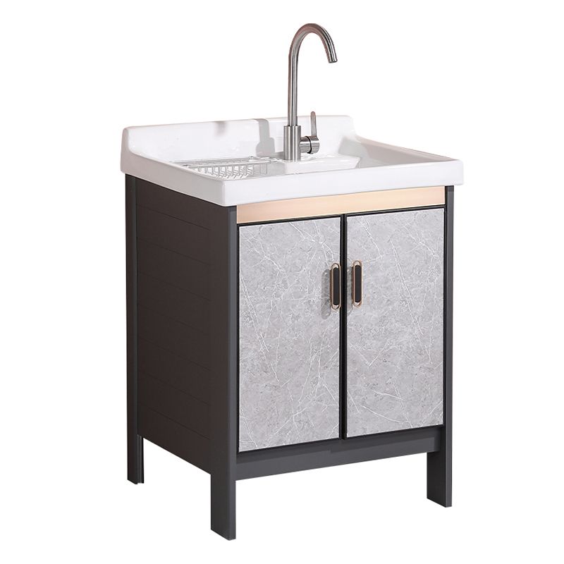 2 Doors Bathroom Vanity Freestanding Grey Rectangular Single Sink Metal Frame Bath Vanity Clearhalo 'Bathroom Remodel & Bathroom Fixtures' 'Bathroom Vanities' 'bathroom_vanities' 'Home Improvement' 'home_improvement' 'home_improvement_bathroom_vanities' 1200x1200_adab9a95-b253-4493-91da-c32f85cb06cf