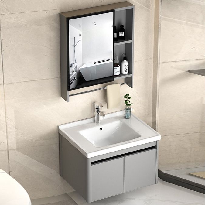 2 Doors Bathroom Vanity Mirror Grey Rectangle Single Sink Wall Mount Vanity Clearhalo 'Bathroom Remodel & Bathroom Fixtures' 'Bathroom Vanities' 'bathroom_vanities' 'Home Improvement' 'home_improvement' 'home_improvement_bathroom_vanities' 1200x1200_adb8ab1c-9c80-4d59-9f4c-18dc0ec1c32f
