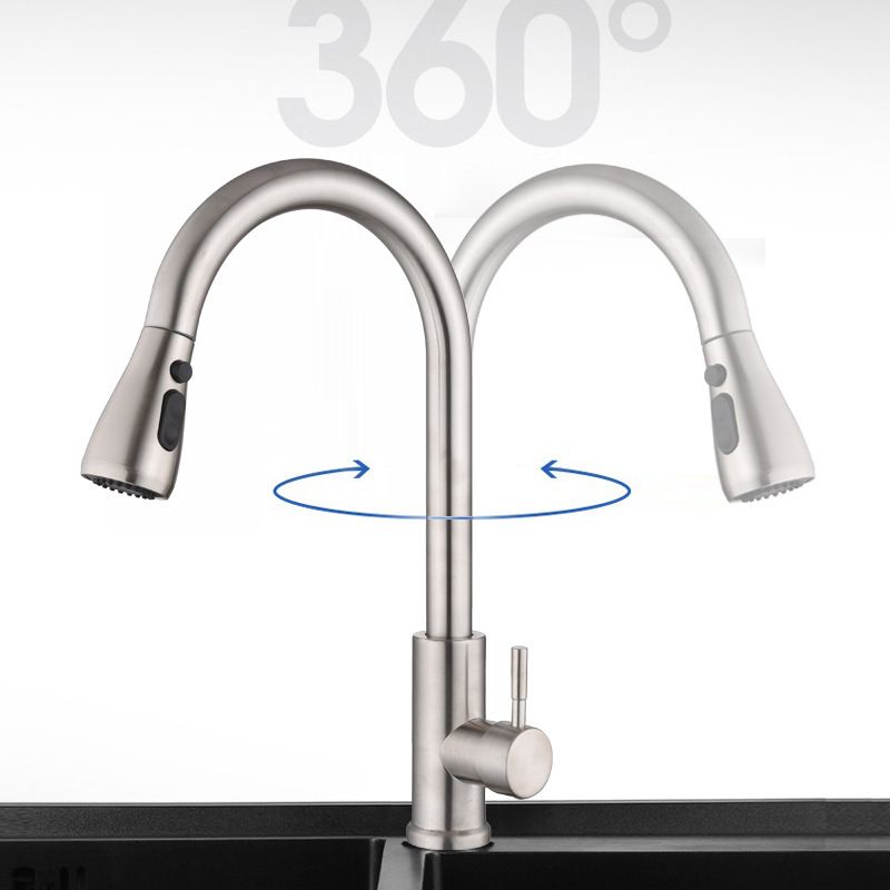 Contemporary Retractable Kitchen Faucet Stainless Steel 1-Handle High Arc Kitchen Faucet Clearhalo 'Home Improvement' 'home_improvement' 'home_improvement_kitchen_faucets' 'Kitchen Faucets' 'Kitchen Remodel & Kitchen Fixtures' 'Kitchen Sinks & Faucet Components' 'kitchen_faucets' 1200x1200_adc90c39-f571-42e2-8e25-ca4922d8b991