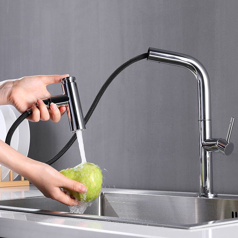 Modern Pull Down Single Handle Kitchen Faucet 1 Hold Faucet with Pull Out Sprayer Clearhalo 'Home Improvement' 'home_improvement' 'home_improvement_kitchen_faucets' 'Kitchen Faucets' 'Kitchen Remodel & Kitchen Fixtures' 'Kitchen Sinks & Faucet Components' 'kitchen_faucets' 1200x1200_ae03dd16-9b6e-4133-81c7-27e0d6f8089d