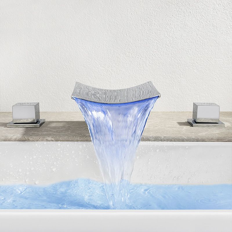 2-Handle Brushed Nickel Widespread Faucet 3 Hole Widespread Sink Faucet with LED Lighting Clearhalo 'Bathroom Remodel & Bathroom Fixtures' 'Bathroom Sink Faucets' 'Bathroom Sinks & Faucet Components' 'bathroom_sink_faucets' 'Home Improvement' 'home_improvement' 'home_improvement_bathroom_sink_faucets' 1200x1200_ae42e447-1078-4dfa-994c-ad229c78f773