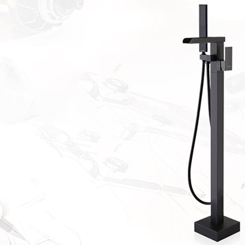 Modern Freestanding Tub Filler Trim Brass Floor Mounted with Handles Tub Faucet Clearhalo 'Bathroom Remodel & Bathroom Fixtures' 'Bathtub Faucets' 'bathtub_faucets' 'Home Improvement' 'home_improvement' 'home_improvement_bathtub_faucets' 1200x1200_ae47d175-7e8b-4611-a603-40345f5f5b8d