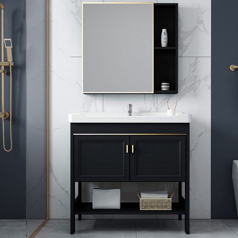 Shelving Included Bath Vanity Set Mirror Freestanding Vanity Set with Single Sink Clearhalo 'Bathroom Remodel & Bathroom Fixtures' 'Bathroom Vanities' 'bathroom_vanities' 'Home Improvement' 'home_improvement' 'home_improvement_bathroom_vanities' 1200x1200_ae49a56c-8334-4675-b615-ba5f40a8eb37