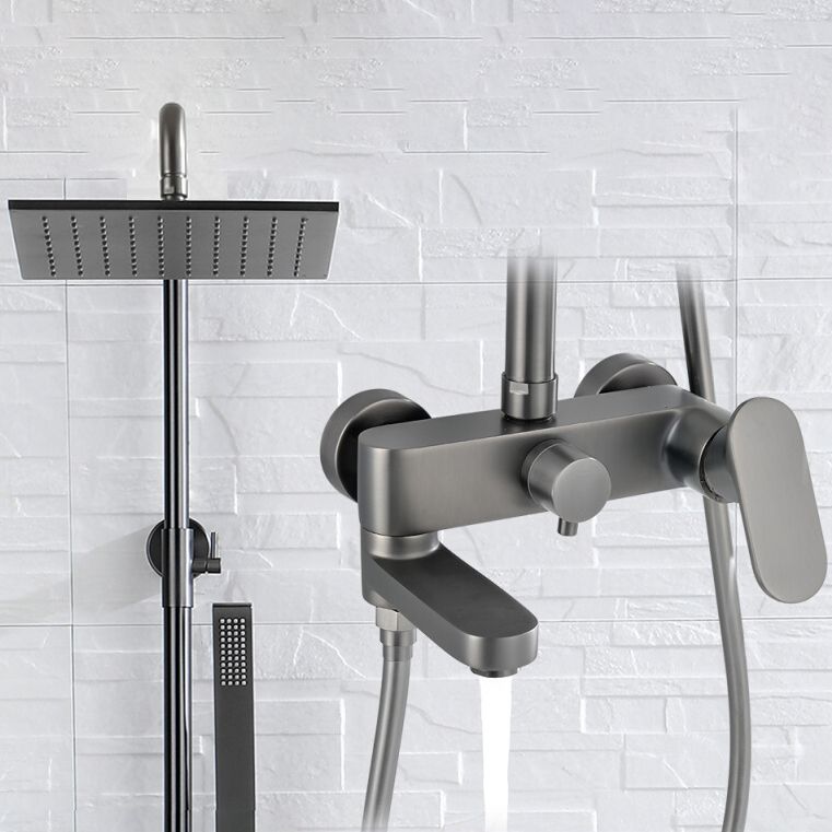 Square Shower System Wall Mount Shower Arm Grey Shower System with Shower Hose Clearhalo 'Bathroom Remodel & Bathroom Fixtures' 'Home Improvement' 'home_improvement' 'home_improvement_shower_faucets' 'Shower Faucets & Systems' 'shower_faucets' 'Showers & Bathtubs Plumbing' 'Showers & Bathtubs' 1200x1200_aeaac4db-a29a-466d-a1ab-8839789d6fe3