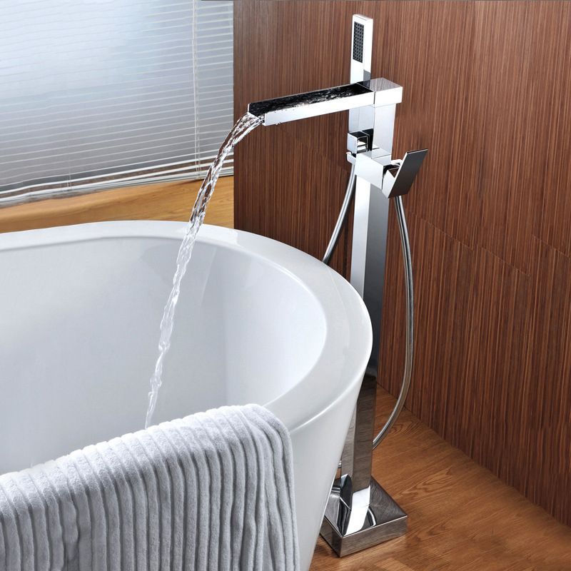 Floor Mounted Metal Freestanding Tub Filler Waterfall Freestanding Faucet with Hose Clearhalo 'Bathroom Remodel & Bathroom Fixtures' 'Bathtub Faucets' 'bathtub_faucets' 'Home Improvement' 'home_improvement' 'home_improvement_bathtub_faucets' 1200x1200_aec13a57-2b82-4939-b69f-35d39909a5ae