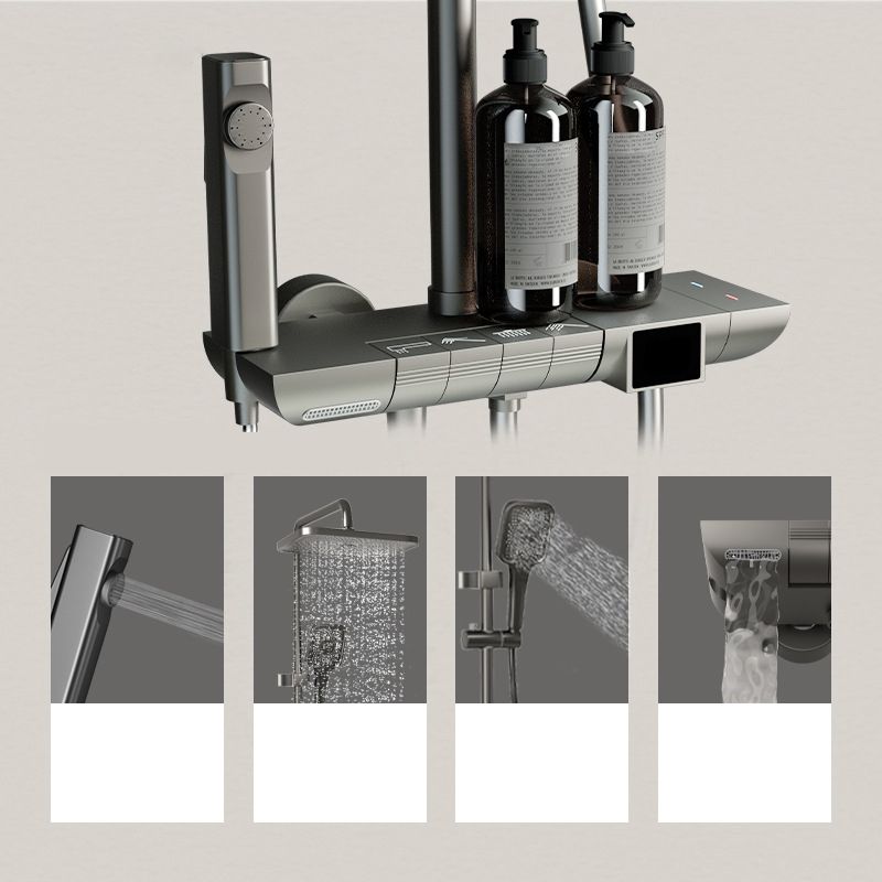 Modern Brass Shower System with Valve Adjustable Spray Pattern Shower Combo Clearhalo 'Bathroom Remodel & Bathroom Fixtures' 'Home Improvement' 'home_improvement' 'home_improvement_shower_faucets' 'Shower Faucets & Systems' 'shower_faucets' 'Showers & Bathtubs Plumbing' 'Showers & Bathtubs' 1200x1200_aece08cb-0372-4c5a-9f79-fe45a5ed9859