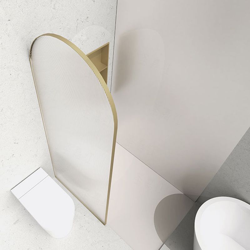 Metal Shower Door in Gold Finish, Tempered Single Fixed Framed Shower Bath Door Clearhalo 'Bathroom Remodel & Bathroom Fixtures' 'Home Improvement' 'home_improvement' 'home_improvement_shower_tub_doors' 'Shower and Tub Doors' 'shower_tub_doors' 'Showers & Bathtubs' 1200x1200_aecfc220-98b7-4a30-9832-f573ac09bb47