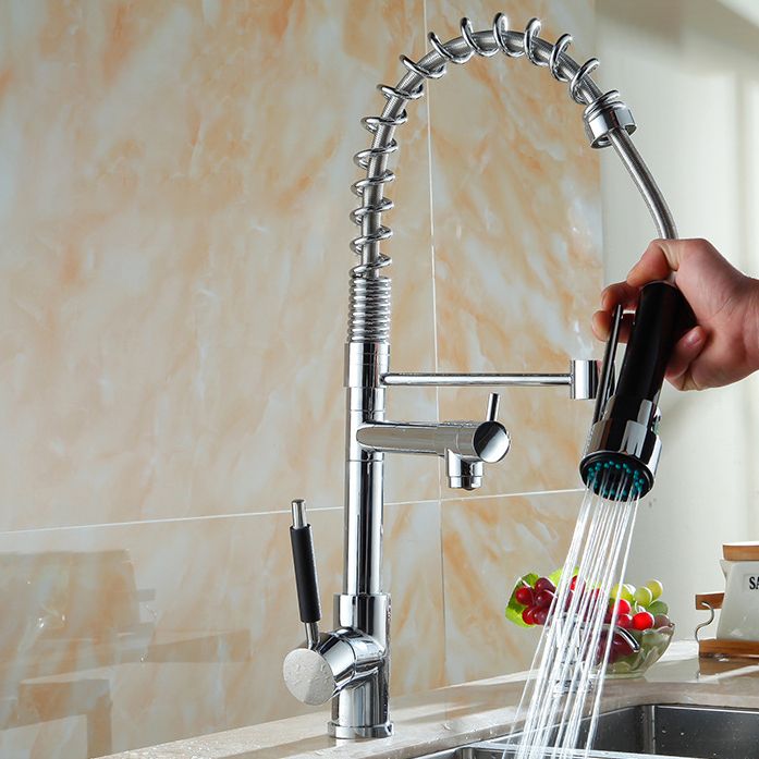 Pre-rinse Spring Spout Kitchen Sink Faucet Copper Swivel Spout with Pull out Sprayer Clearhalo 'Home Improvement' 'home_improvement' 'home_improvement_kitchen_faucets' 'Kitchen Faucets' 'Kitchen Remodel & Kitchen Fixtures' 'Kitchen Sinks & Faucet Components' 'kitchen_faucets' 1200x1200_aed1bb57-8e4e-4943-99a4-e82d91300779