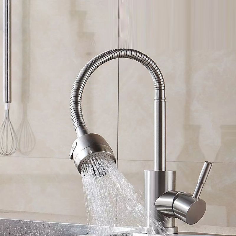 Modern 1-Handle 1-Hole Faucets Black and Silver Standard Kitchen Faucet Clearhalo 'Home Improvement' 'home_improvement' 'home_improvement_kitchen_faucets' 'Kitchen Faucets' 'Kitchen Remodel & Kitchen Fixtures' 'Kitchen Sinks & Faucet Components' 'kitchen_faucets' 1200x1200_aee795a2-bb8d-4148-b9b4-e36ff148a38f