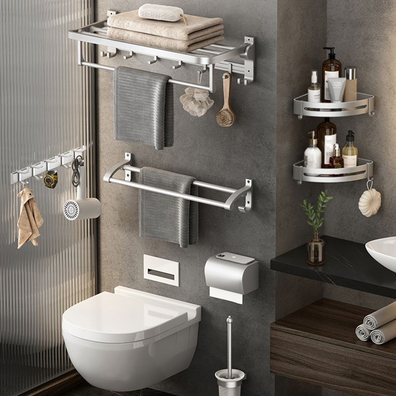 Contemporary Silver Metal Bath Hardware Set with Triangle Bath Shelf Clearhalo 'Bathroom Hardware Sets' 'Bathroom Hardware' 'Bathroom Remodel & Bathroom Fixtures' 'bathroom_hardware_sets' 'Home Improvement' 'home_improvement' 'home_improvement_bathroom_hardware_sets' 1200x1200_aee83c0f-e893-44b6-9cfc-07e3babeed18