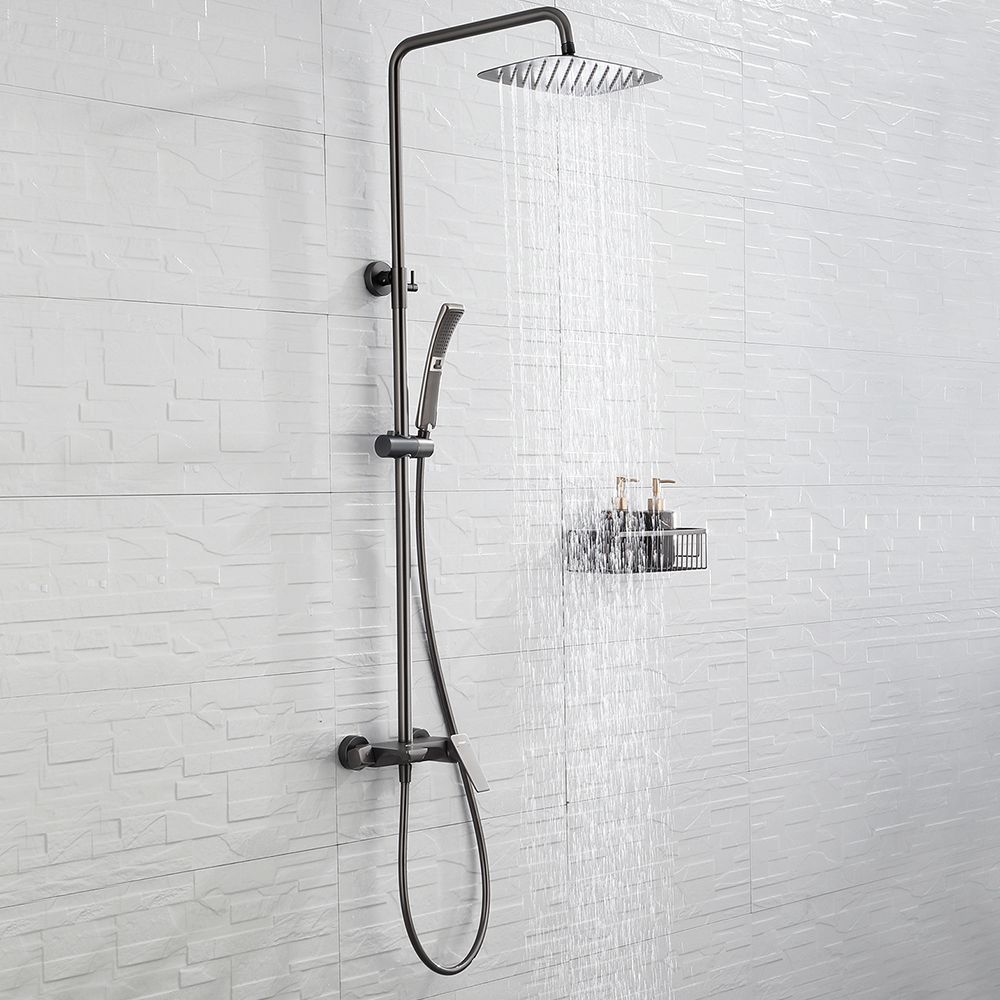Grey Shower Set Knob Handle Handshower Wall Mounted Square Swivel Shower Set Clearhalo 'Bathroom Remodel & Bathroom Fixtures' 'Home Improvement' 'home_improvement' 'home_improvement_shower_faucets' 'Shower Faucets & Systems' 'shower_faucets' 'Showers & Bathtubs Plumbing' 'Showers & Bathtubs' 1200x1200_af139040-c4f5-4e08-8de7-136808ea0375