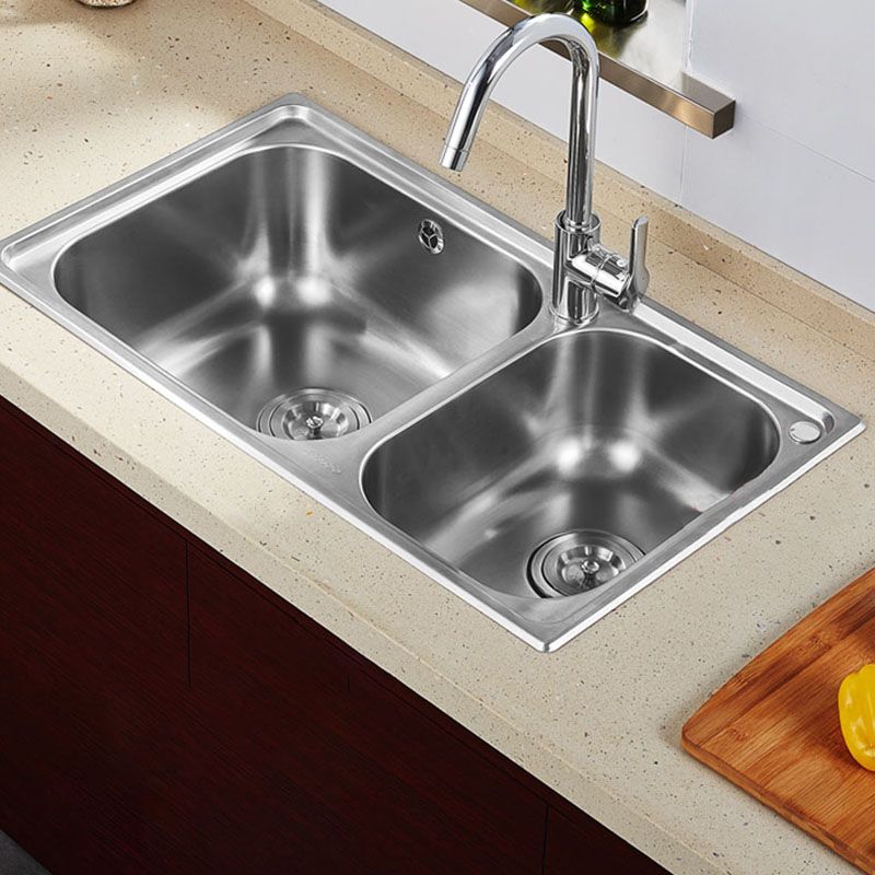 Stainless Steel Kitchen Sink Double Bowl Kitchen Sink with Drain Assembly Clearhalo 'Home Improvement' 'home_improvement' 'home_improvement_kitchen_sinks' 'Kitchen Remodel & Kitchen Fixtures' 'Kitchen Sinks & Faucet Components' 'Kitchen Sinks' 'kitchen_sinks' 1200x1200_af288437-65a9-40d3-9f40-de031feec64c