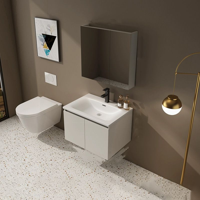 Wall Mount Bathroom Vanity Set White Wood Frame Rectangular Single Sink Scratch Resistant Clearhalo 'Bathroom Remodel & Bathroom Fixtures' 'Bathroom Vanities' 'bathroom_vanities' 'Home Improvement' 'home_improvement' 'home_improvement_bathroom_vanities' 1200x1200_af376def-1a9c-487c-8860-6d276d200f0d